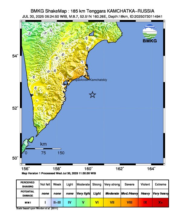 Waspada Tsunami, BMKG Umumkan Gempa Magnitudo 8,7 di Rusia Berpotensi Berdampak ke Indonesia (foto : BMKG)