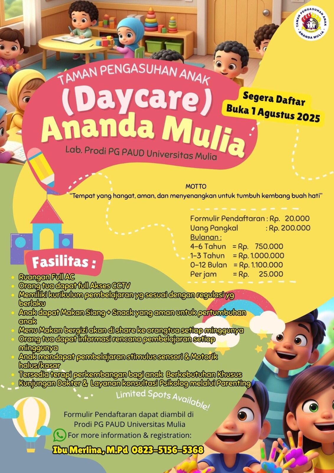 Universitas Mulia Balikpapan membuka Daycare Ananda Mulia mulai 1 Agustus 2025. (Foto : Humas Universitas Mulia)